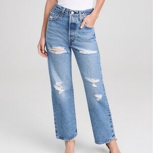 Levi's Ribcage Straight Ankle Jeans | Button Fly Distressed Destroyed